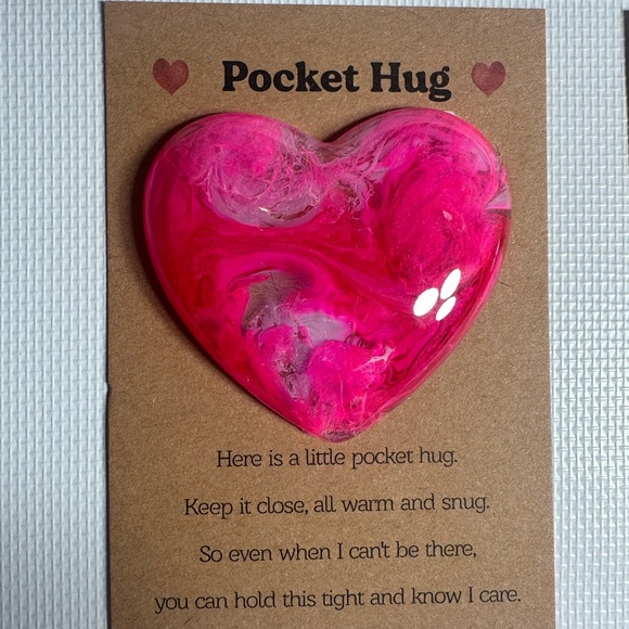 Pink Heart Pocket Hug with Hand Crafted Resin Hearts- Set of 3 - Picture 2 of 6